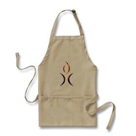 Beige apron with a logo on a white background